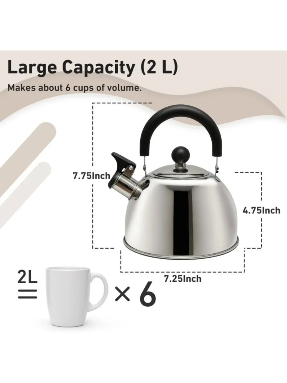 Silver Kitchen Whistling Tea Kettle 2 Quart Stainless Steel Stovetop Teapot